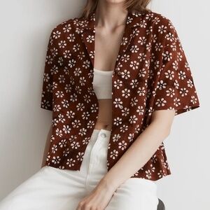 Madewell Bubble-Printed Button-Up Camp Shirt in Dusty Redwood